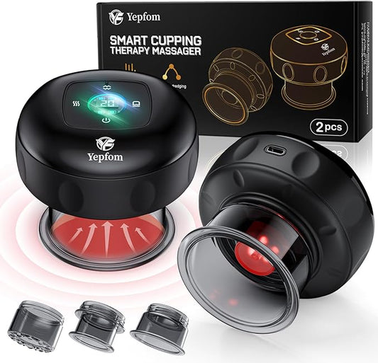 5-in-1 Smart Dynamic Cupping Set, 20 Levels Cupping Kit for Massage Therapy with Red Ligh-t Therapy&Heat Penetrates for Targeted Pain Relief, Knots, Aches, Muscle Soreness - 2Pcs(Black&Black)-CasaMuseHome