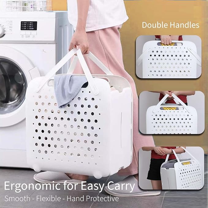 45L Foldable Laundry Basket, Plastic Collapsible Laundry Baskets with Handles, 12 Gallons Dirty Clothes Hamper for Dorm Laundry Room Organization, Freestanding Wall Hanging Laundry Hamper-CasaMuseHome