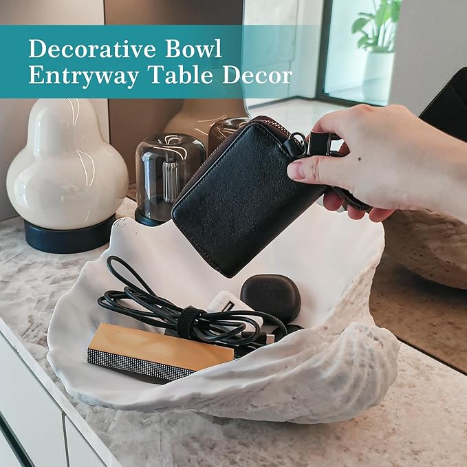 Accessoryway Extra Large Clam Shells Decorative Bowl-White Sea Shells Decorative Storage Bowls for Coastal Beach theme house table centerpiece decorations & Nautical decor for coffee table-12.4"-1PC-CasaMuseHome