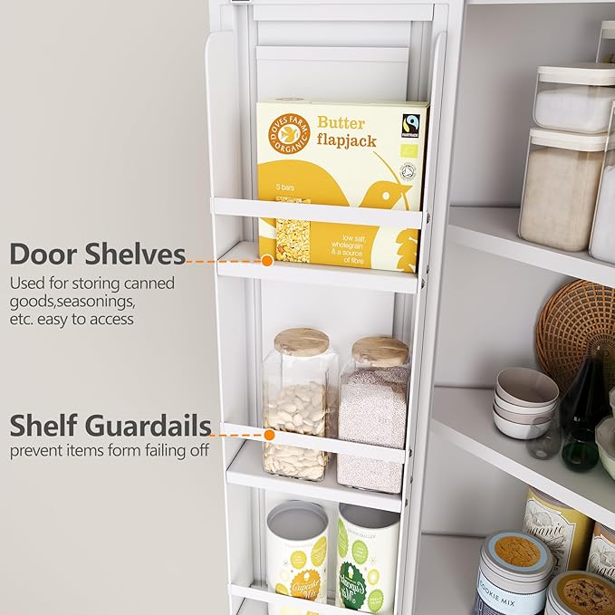 74.8" Tall Metal Food Cabinet, White Kitchen Pantry Cabinet, Storage Cabinets with 4 Door and 4 Adjustable Shelves, Steel Freestanding Cupboard for Kitchen Dining Room Living Room Bathroom-CasaMuseHome