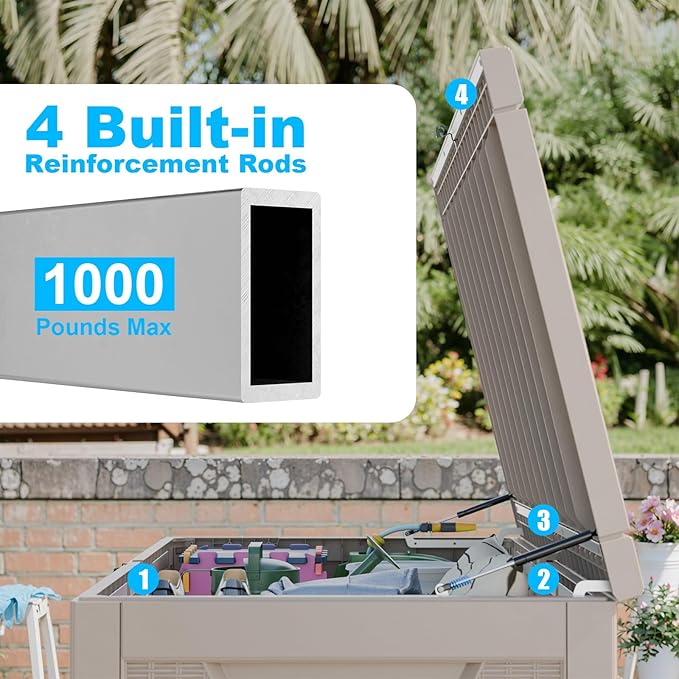 267 Gallon Deck Box Large Outdoor Storage for Patio Furniture,Outdoor Cushions,Garden Tools and Pool Supplies,Waterproof,Resin,Lockable(Grey Rattan)-CasaMuseHome