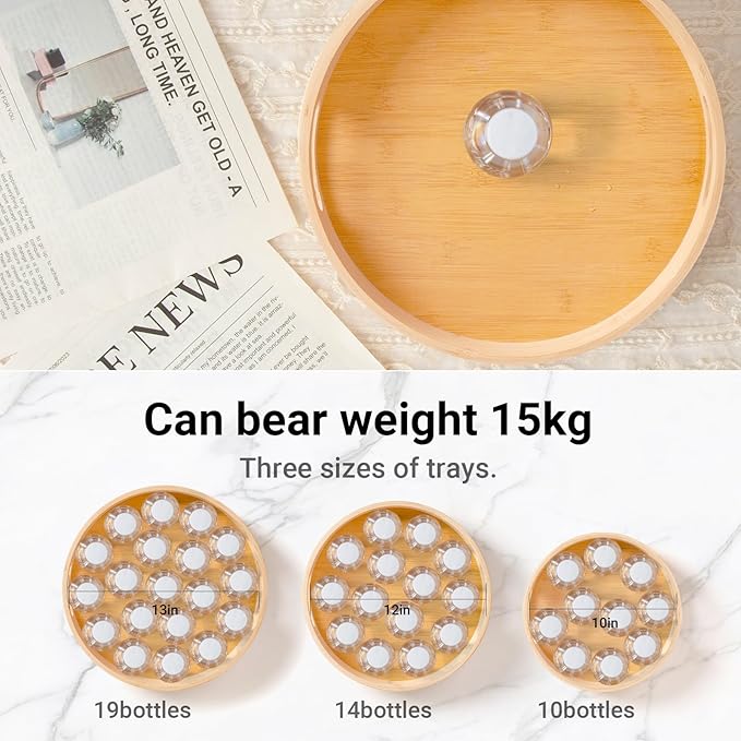 12in Bamboo Lazy Susan Organizer for Countertop and Cabinet with Large and Stable Chassis,Round Rotating Bamboo Tray for Station Organizer,for Kitchen Bathroom Laundry Room (12in)-CasaMuseHome