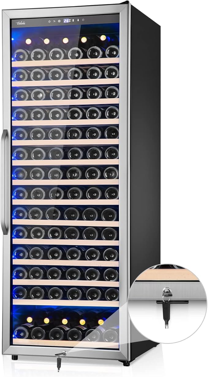 24 Inch Wine Cooler Refrigerator, 179 Bottles Professional Wine Cellars with Powerful Compressor,Quiet Operation and Elegant Design for The Wine Lovers-CasaMuseHome