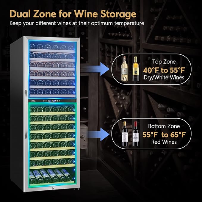 24 Inch Wine Cooler Fridge Dual Zone, Professional Large Capacity High Wine Refrigerator with Powerful Compressor, Quiet Operation and Elegant Design-KMHJ408D-CasaMuseHome