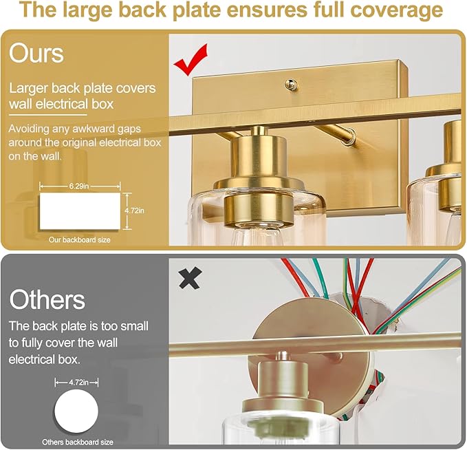 3-Light Vanity Lights with Clear Glass Shades, Brushed Gold Bathroom Light Fixtures Over Mirror, Modern Bathroom Wall Lamp for Mirror Living Room Cabinet Bedroom Porch-CasaMuseHome