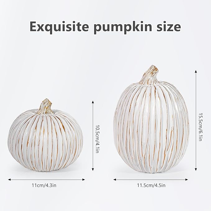 2Pcs Halloween Pumpkin Artificial Resin Pumpkins Decor for Mantel Harvest Autumn Tabletop Decoration Gold Fall Pumpkin Decorations Thanksgiving Table Centerpieces (Set B, ONE Size)-CasaMuseHome