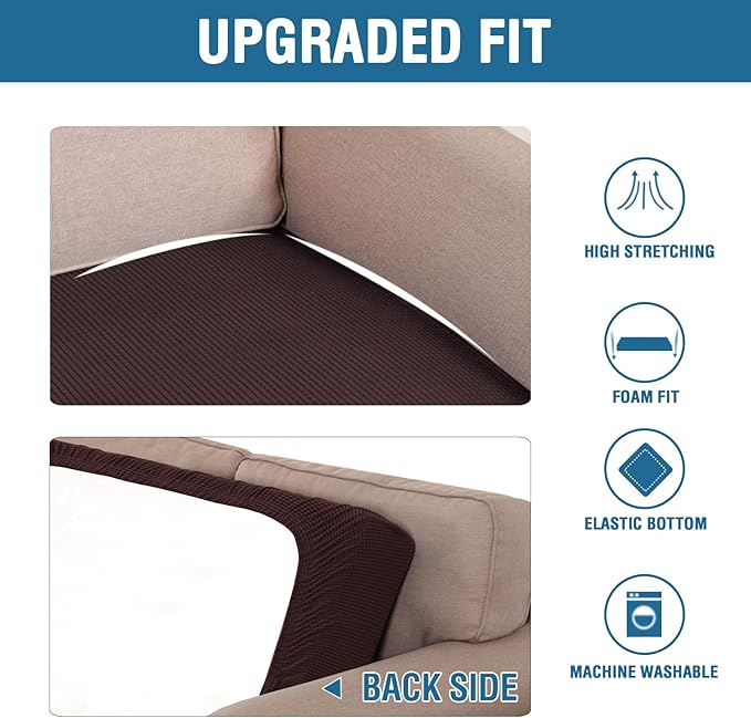 H.VERSAILTEX Super Stretch Individual Seat Cushion Covers Sofa Covers Couch Cushion Covers Slipcover Sets Thick Jacquard Textured Twill Fabric (1 Piece Loveseat Cushion Cover, Chocolate)-CasaMuseHome