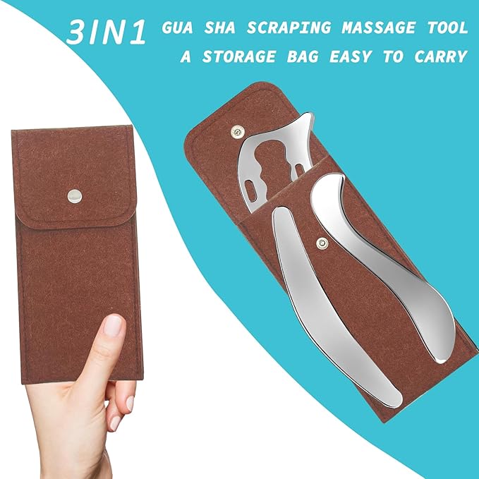 3-in-1 Stainless Steel Gua Sha Muscle Scraper Tool, IASTM Tools, Myofascial Scraping Tools for Physical Therapy, Lymphatic Drainage Massager, Soft Tissue Massage Tool-CasaMuseHome