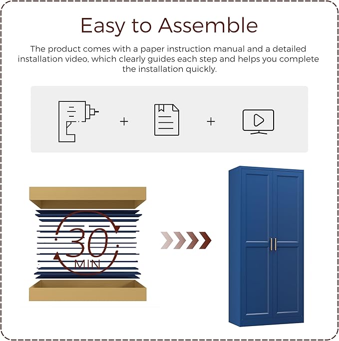 71" Metal Pantry Cabinet, Tall Kitchen Pantry Storage Cabinet with 4 Adjustable Shelves and Gold Handles, Blue Cupboard for Kitchen, Dining Room, Living Room-CasaMuseHome