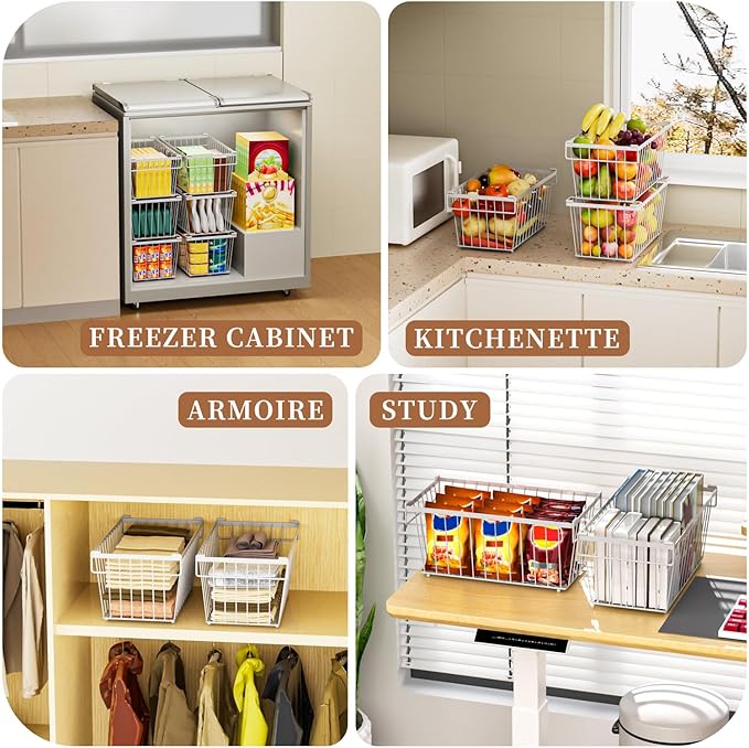 5 Pack Stackable Deep Freezer Organizer Bins ，Upgraded Bottom Leak-Proof net，Encryption and Hardening ， Freezer Organizer Bins for 5 to 7 Cu.FT Small Chest Freezer， Easy Get Bottom Foods-CasaMuseHome