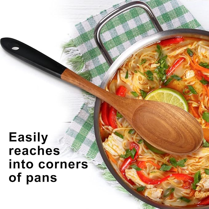 14 Inch Large Wooden Spoons for Cooking Utensils Set Acacia Wood Spatula Slotted Spoon Best Non Toxic Kitchen Utensil Long Mixing Spoon Spatulas Turner Stirring Serving Spoons Kitchen Use Tools-CasaMuseHome