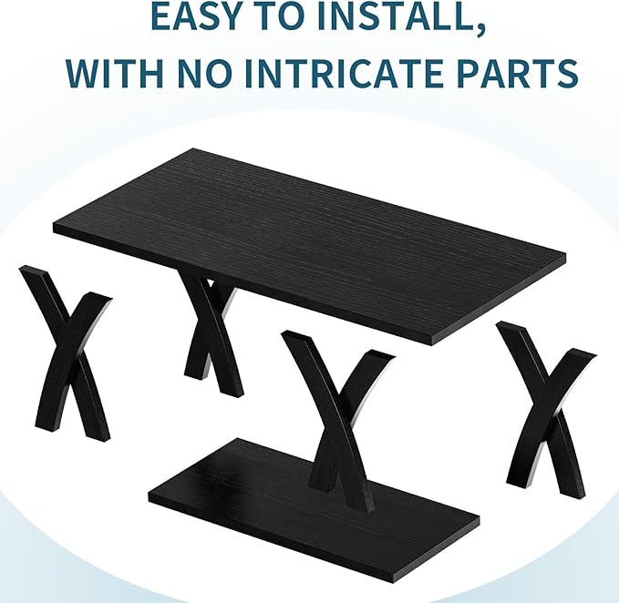 47” Wood Coffee Tables for Living Room Rustic Stands with Storage Shelf Black Coffee Tables for Living Room Farmhouse Center Stands with Shelf Farmhouse Rectangle Center Table-CasaMuseHome