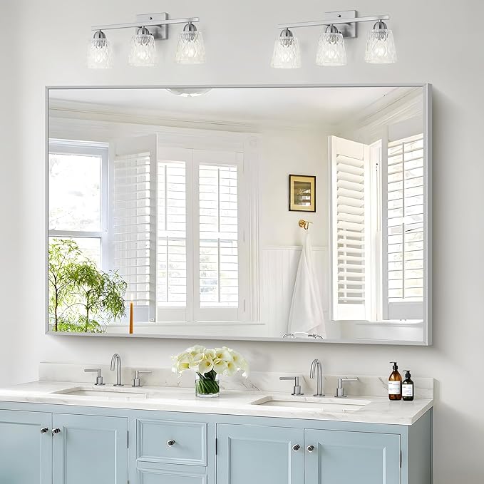 36x60inch Brushed Nickel Bathroom Mirror, Silver Rectangle Mirror with Frame, Large Rectangular Wall Mirrors for Bathroom, Living Roomm, Hair Salon, Big Mirror Hang Horizontal/Vertical-CasaMuseHome