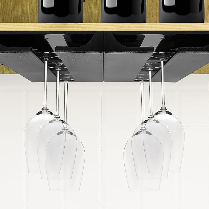 2PC Black Wooden Hanging Wine Glass Rack - Wall Mount Stemware Holder 25.3x11x2 cm - Space Saving Bar Organizer for Kitchen, Dining Room Home Decor (2pc)-CasaMuseHome