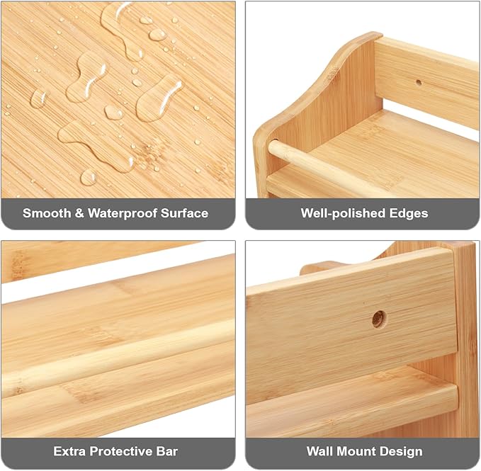 3 Tier Bamboo Spice Rack, Spice Rack Organizer, Seasoning Jars Rack Shelf Spice Organizer for Kitchen Counter or Wall Mounting, Bamboo Spice Storage Holder-CasaMuseHome