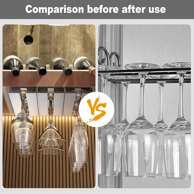 2 Pcs Wine Glass Holder,Stemware Rack Punch-free Hanging Under Cabinet for Bar,Kitchen and Restaurant (Grey)-CasaMuseHome