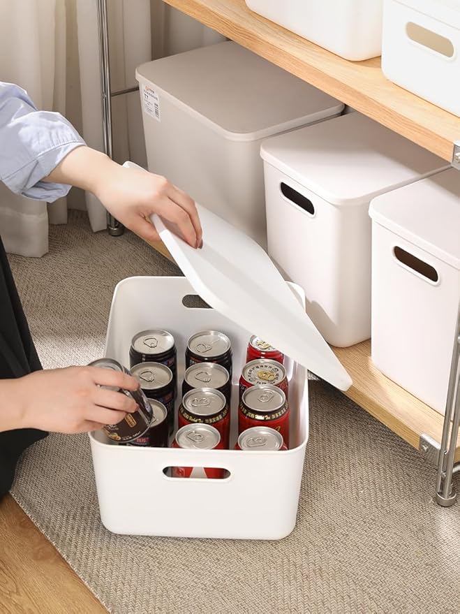 4 pack large plastic White storage bins Baskets, Toy Box Chest with Lids and Handle，Organizer Containers for Baby，Kids,snacks,Nursery，Shelves，Playroom, Bedroom，Office,Closet，home-CasaMuseHome