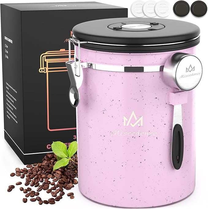 35OZ Coffee Canister for ground coffee with Date Tracker,pink 304 Stainless Steel Kitchen Food Airtight storage container for Coffee Beans or Grounds, Tea, Sugar-CasaMuseHome