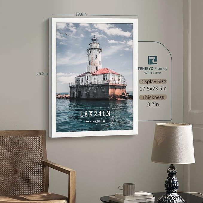 18x24 Poster Frame 3 Pack - White Woodgrain, Solid Wood Gallery Picture Frame - Wall Hanging-CasaMuseHome