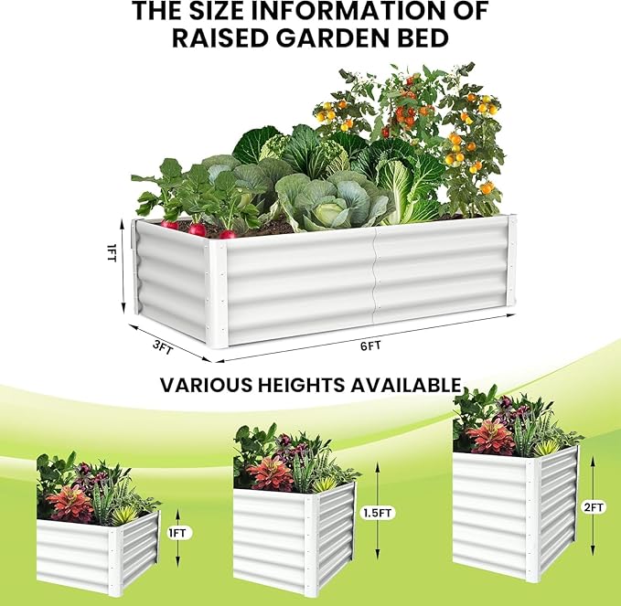 6x3x1ft Large Outdoor Planter Boxes Kit Set of 2, Galvanized Raised Bed Planter with Open-Ended Base Design, Elevated for Outdoor Plants, Durable Raised Bed for Gardening,Beige-CasaMuseHome