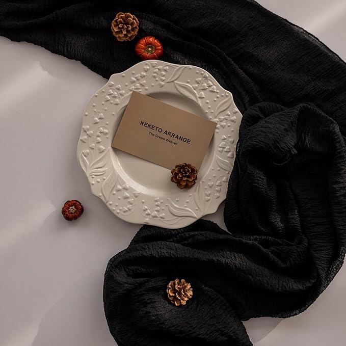 6pcs Halloween Table Runner Black Cheesecloth Gauze Rustic Premium Cotton Cheese Cloth Table Runner 120 Inch 10 FT for Wedding Bridal Baby Shower Long Sheer Boho Christmas Decorations-CasaMuseHome