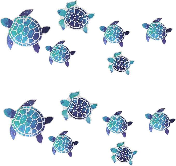 12pcs Sea Turtle Vinyl Stickers Underwater Ocean Decals Waterproof Wall Sticker Home and Bedroom Decoration, DIY Accessories, Blue-CasaMuseHome