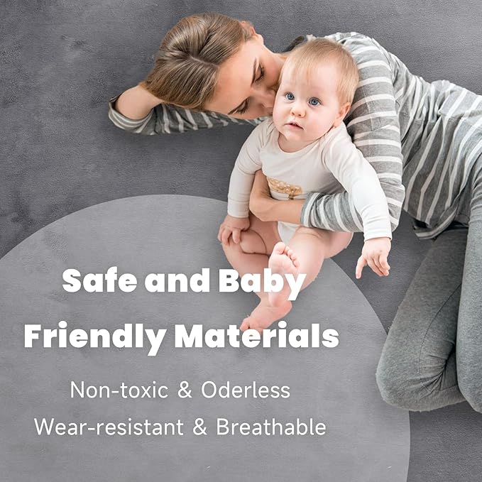 ACOMOPACK Baby Play Mat for Floor 1.3" Thick Memory Foam 50x50 Soft Velvet Playpen Mat for Kids,Infants,Toddlers,Tummy Time Crawling Mats with Non-Slip Bottom,Yoga,Tatami,Nursery Rug（Dark Grey）-CasaMuseHome