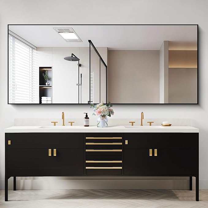 30x72inch Bathroom Mirror, Black Rectangle Mirror with Thin Frame, Large Rectangular Wall Mirror for Bathroom, Living Roomm, Hair Salon, Big Farmehouse Mirror Hang Horizontal/Vertical-CasaMuseHome