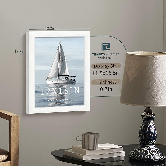 12x16 Picture Frame 3 pk - White Woodgrain, HD Tempered Glass, Wall Gallery Photo Frame-CasaMuseHome