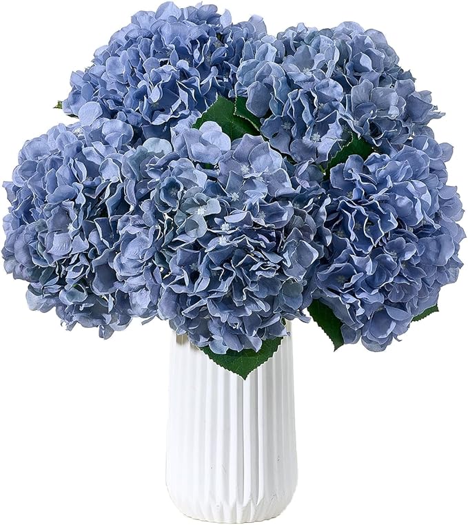 8Pcs Dusty Blue Fake Flowers Silk Hydrangea Artificial Flowers Bouquets Faux Hydrangea Stems for Home Table Centerpieces Wedding Party Decoration-CasaMuseHome