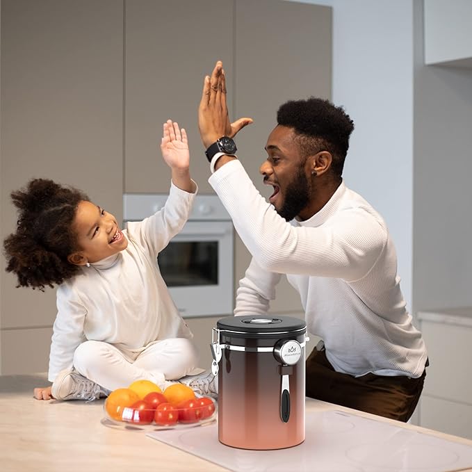 35OZ Coffee Canister for ground coffee with Date Tracker,copper color 304 Stainless Steel Kitchen Food Airtight storage container for Coffee Beans or Grounds, Tea, Sugar(35oz-Gradient)-CasaMuseHome