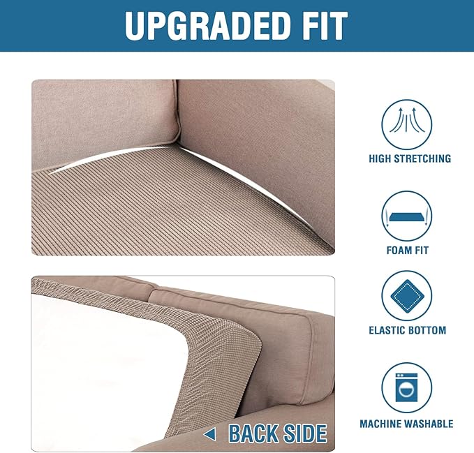 H.VERSAILTEX Super Stretch Individual Seat Cushion Covers Sofa Covers Couch Cushion Covers Slipcover Sets Thick Jacquard Textured Twill Fabric (1 Piece Sofa Cushion Cover, Sand)-CasaMuseHome
