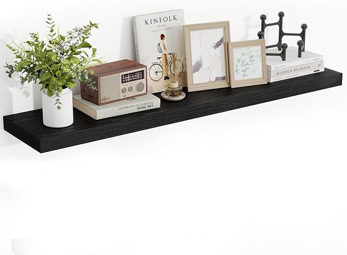 48 Inch Floating Shelves, 48"x9.25"x1.5" Inch Deep Floating Shelves for Wall, Wooden Shelves for Bathroom, Bedroom, Living Room, Black-CasaMuseHome