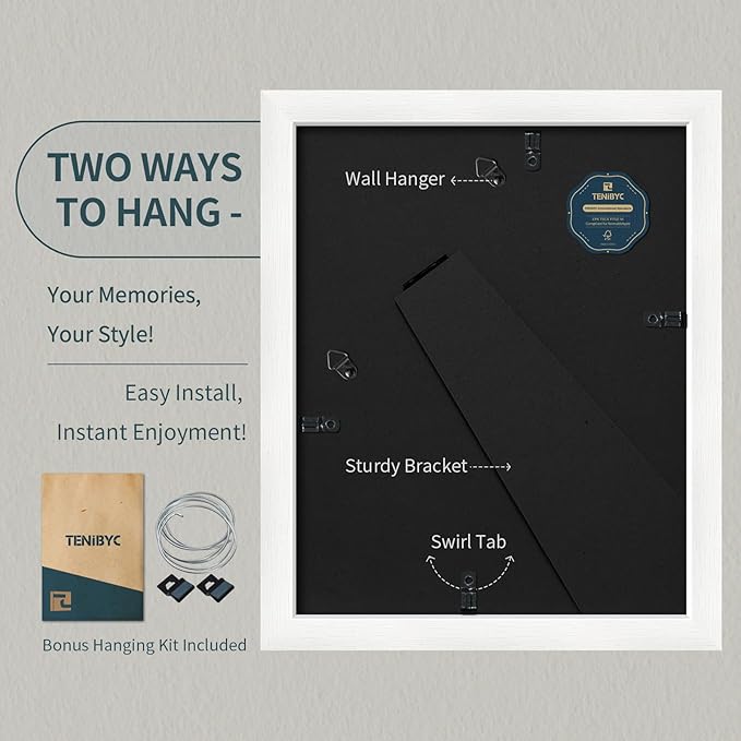 8x10 Picture Frame Set - 3 Pack, Textured White Solid Wood, HD Tempered Glass, Gallery Photo Frame, Table or Wall Display-CasaMuseHome