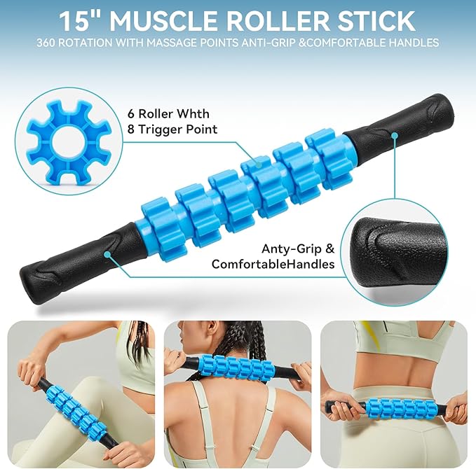 5 in 1 Foam Roller Set for Deep Tissue Muscle Massage, High Density Trigger Point Fitness Patented Exercise Foam Roller, Massage Roller, Massage Ball, Resistance Band, for Whole Body-CasaMuseHome