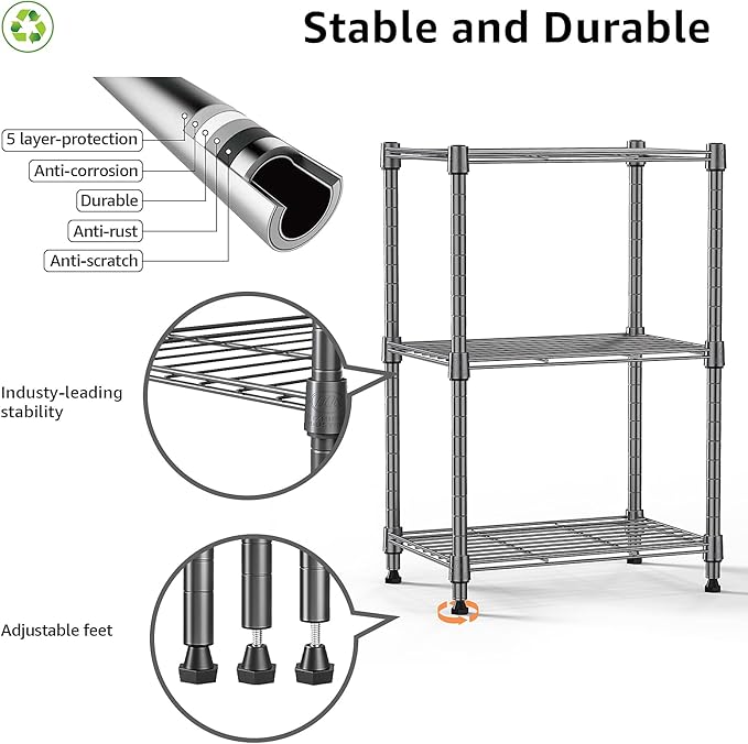 450 lbs Steel Storage Shelving 3-Tier Utility Shelving Unit Steel Organizer Wire Rack for Home,Kitchen,Office (11.8" D x 17.7" W x 26.3" H)-CasaMuseHome