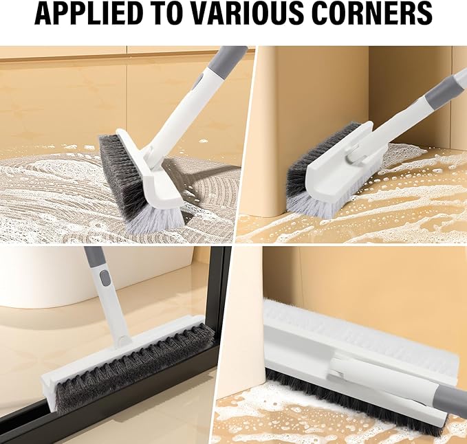 Scrub Brush Floor Brush with Long Handle,Double-Sided V-Shaped Scrub Brush，Shower Floor Scrubber for Cleaning, Tile Scrub Brush with Stiff Bristles, 52'-CasaMuseHome