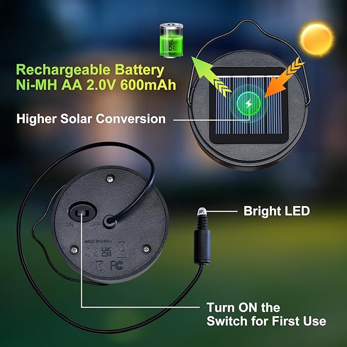 AA 600Mah Solar Light Replacement Top Parts for Solar Outdoor Lantern, Waterproof LED Lights for Yard, Garden, Patio Decor DIY Gifts (1Pack)-CasaMuseHome