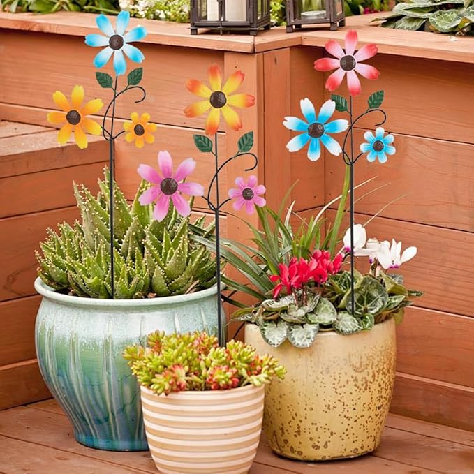 3 Pack Spring Garden Stakes Decor,Metal Flowers Decorative Garden Stakes,Waterproof Metal Yard Art for Outside,Lawn,Patio,Yard(23.1 * 6.7IN)-CasaMuseHome