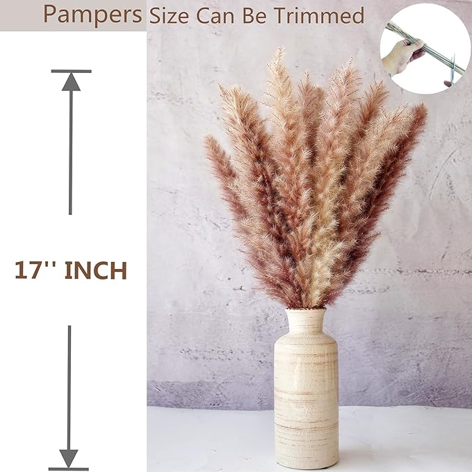 100 PCS Dried Flowers Pampas Grass Bouquet, Boho Table Decor, Bunny Tails Dried Flowers, Brown Pompas, White Pampas Grass for Wedding, Home, Rustic Party, Baby Shower Decorations-CasaMuseHome
