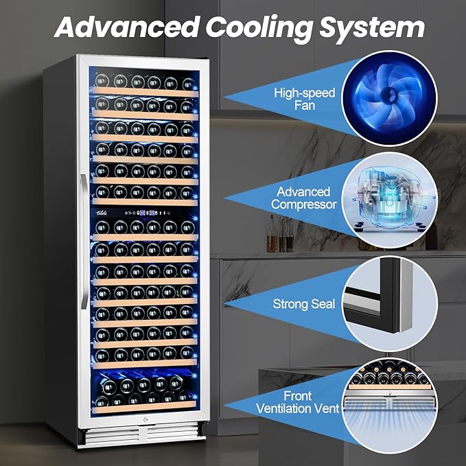 180 Bottles Wine Fridge 24 Inch Dual Zone Wine Cooler Refrigerator Freestanding Wine Refrigerator with Glass Door and Safety Lock, Large Wine Cellar for Home, Office, Kitchen-CasaMuseHome