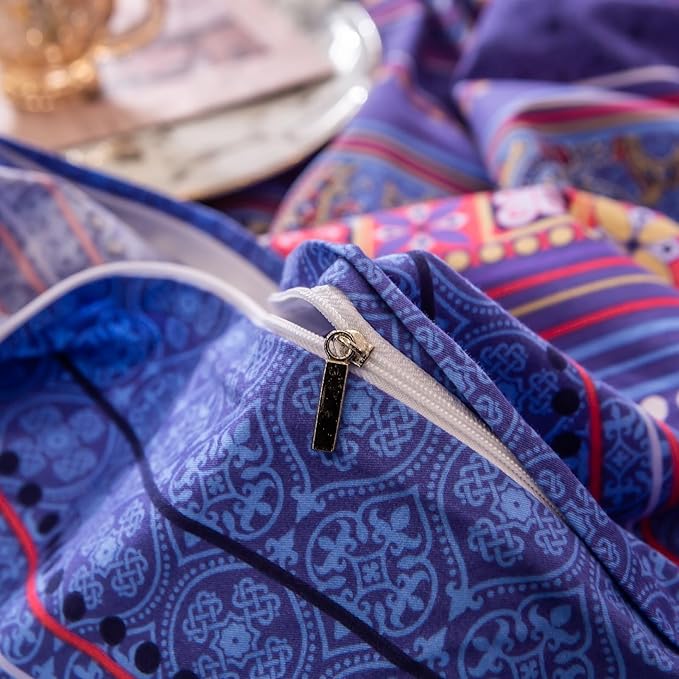 ABREEZE Bohemian Vintage Cal.King Size Floral Cotton Bedding Set 3Pcs Duvet Cover Set Boho Purple Paisley 100% Egyptian Brushed Cotton Reversible Home Bedding Collection-CasaMuseHome