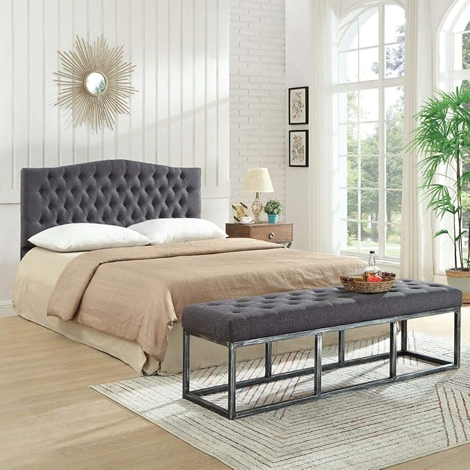 24KF Upholstered Tufted Button Linen Fabric Headboard,Comfortable Fashional Headboard Queen/Full Size,Dark Gray-CasaMuseHome