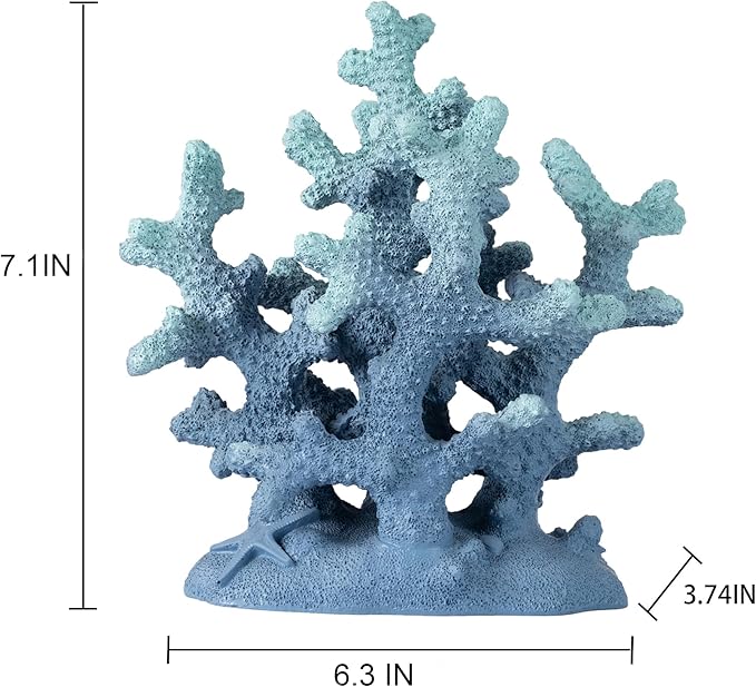 7.1" H Blue Coral Decor, Resin Coral Statue, Nautical Decorations for Home, Bedroom, Bathroom, Living Room, Beach/Coastal/Ocean Themed Cabinet Shelf Tabletop Decor-CasaMuseHome
