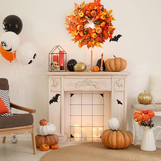 24 Inch Fall Wreaths for Front Door, Fall Decorations for Home,Fall Wreath,Autumn Wreath with Pumpkins Berries Maple Leaves for Thanksgiving Halloween Decorations Indoor Outdoor Outside Fall Decor-CasaMuseHome