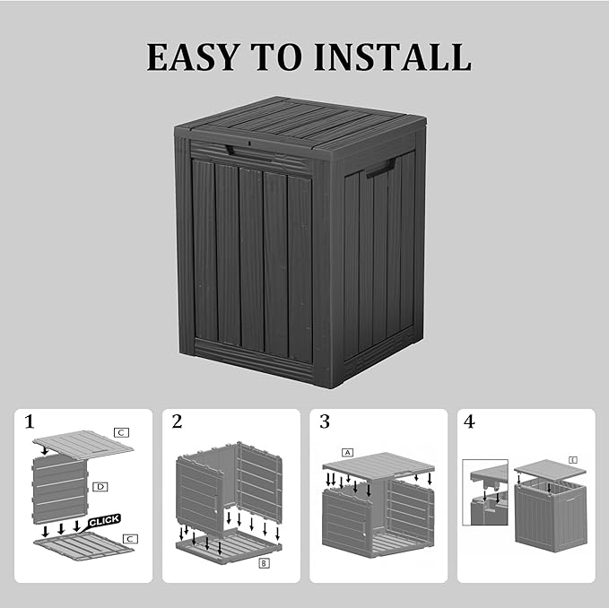 28 Gallon Double-Wall Resin Deck Box - Lockable Waterproof Outdoor Storage Box, 151lbs Capacity & Doubles as Seating for Patio Furniture - Garden Tools, Pool Accessories (Black)-CasaMuseHome