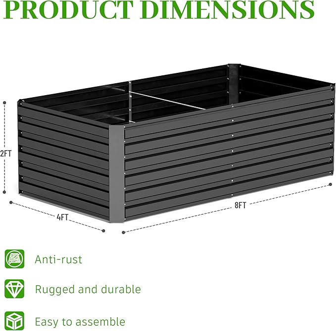 8x4x2 ft Raised Garden Bed, Large Metal Planter Raised Beds, Planters for Outdoor Plants for Vegetables, Flowers, Herbs, Fruits, and Succulents.(2 Pcs)-CasaMuseHome