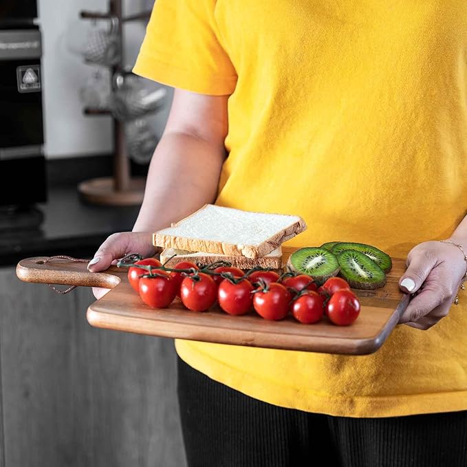 Acacia Wood Cutting Board - Wooden Kitchen Cutting Board for Meat, Cheese, Bread,Vegetables &Fruits- Charcuterie Board Cheese Serving Board with Handle (15.3"x10.2")-CasaMuseHome