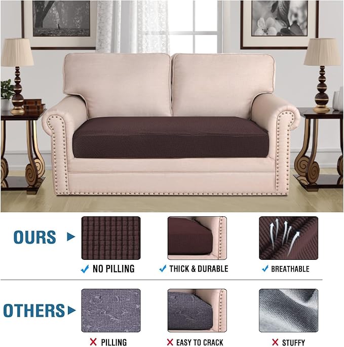 H.VERSAILTEX Super Stretch Individual Seat Cushion Covers Sofa Covers Couch Cushion Covers Slipcover Sets Thick Jacquard Textured Twill Fabric (1 Piece Loveseat Cushion Cover, Chocolate)-CasaMuseHome