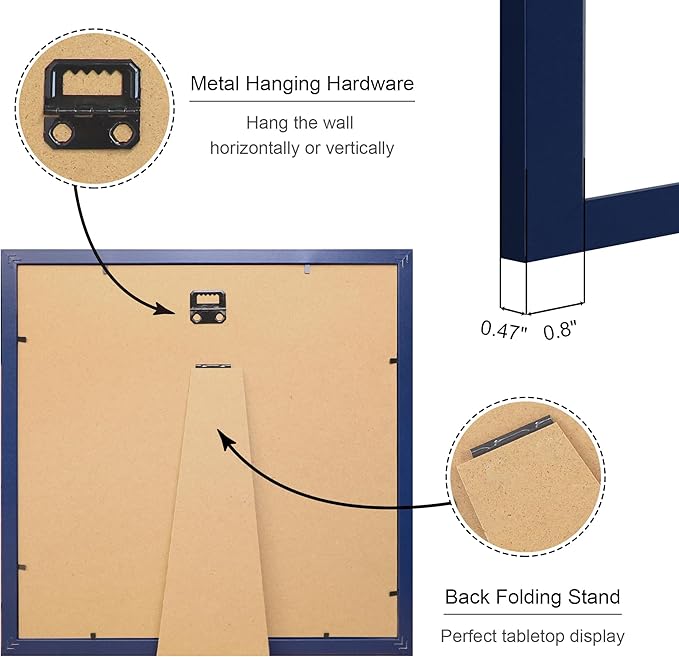 12x12 Picture Frame Set of 4, 12 x 12 Wood Photo Frames with Mat for 10x10 or 30x30cm Diamond Painting Art, Wooden Frame with Real Glass Cover for Wall and Tabletop Display,Blue-CasaMuseHome